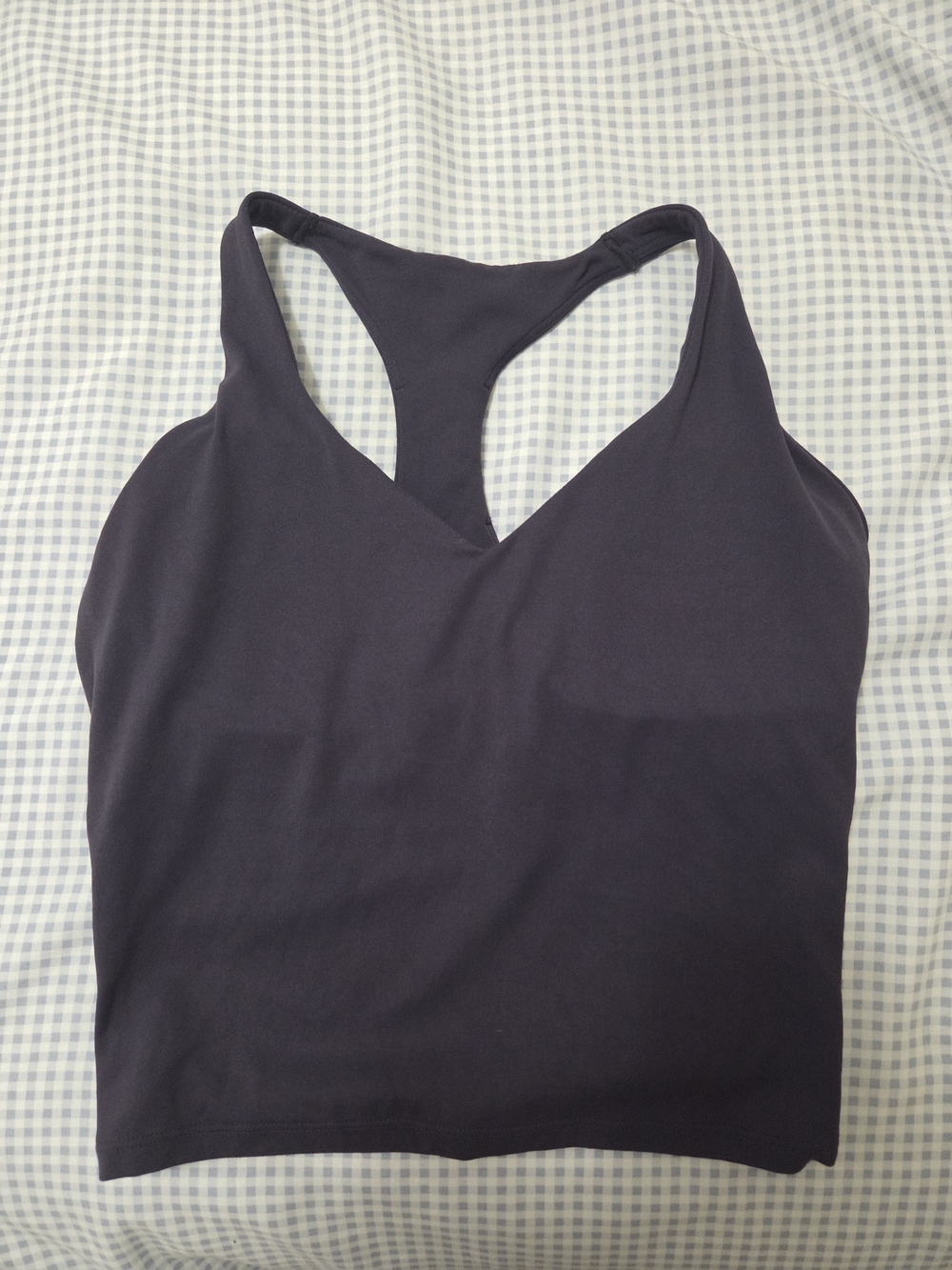 Racer Back Mid Tank Top with Built in Bra Shelf with White Logo - Picture 4 of 4